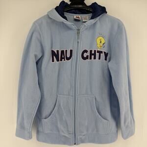 Looney Tunes Womens Medium Tweety Bird Embroidered Fleece Full Zip Hoodie Jacket